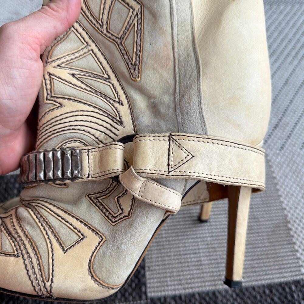 ISABEL MARANT Women's Blackson Ankle Western Boots Size 37 Beige Pointed Toe - Picture 4 of 9